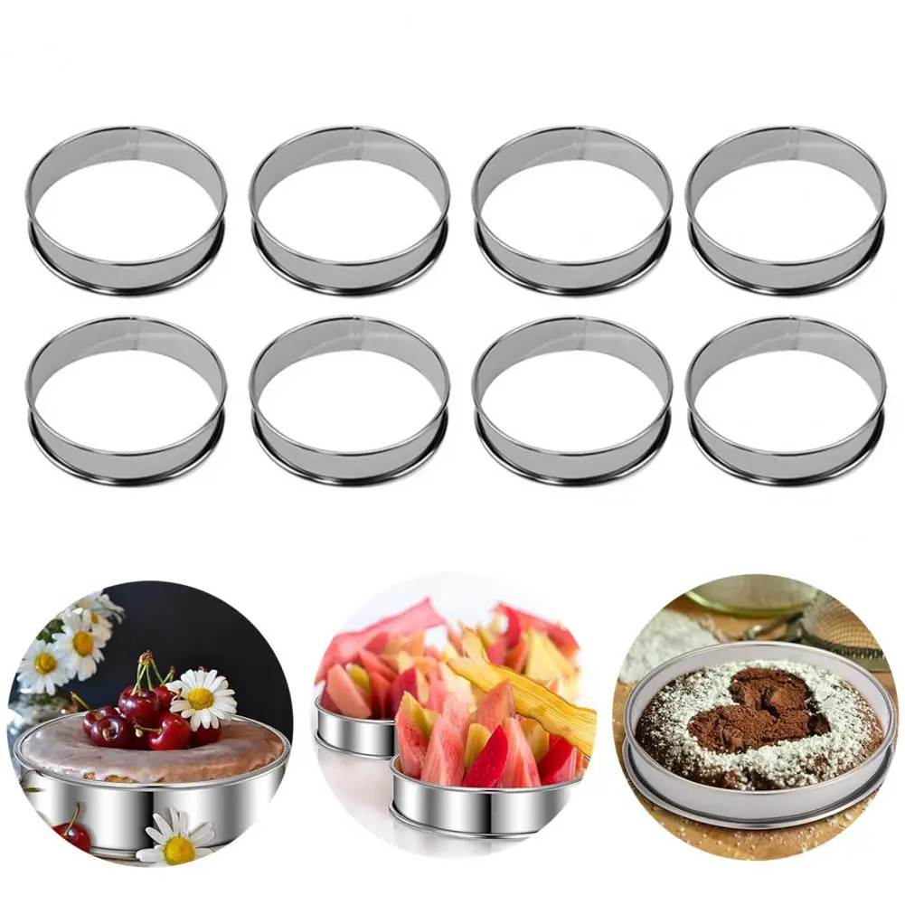 

8Pcs Nonstick Muffin Rings Stainless Steel Double Rolled Tart Rings Round Pastry Waffle Rings Mold for Home Kitchen Restaurant