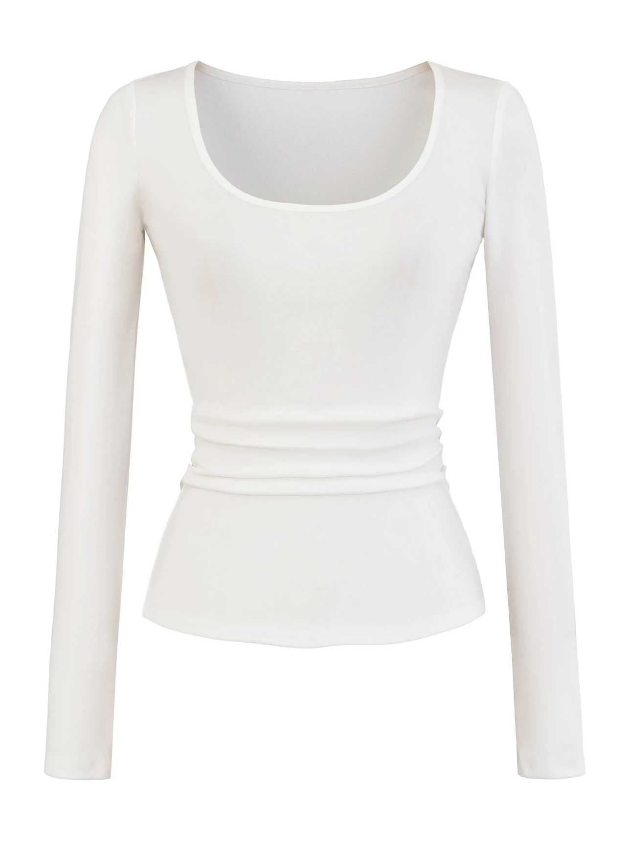 American Sle Slim Fit Long Sve U-Ne T-irt Women's Pure Color Base irt Faionable Versatile Waist-Cinching Top