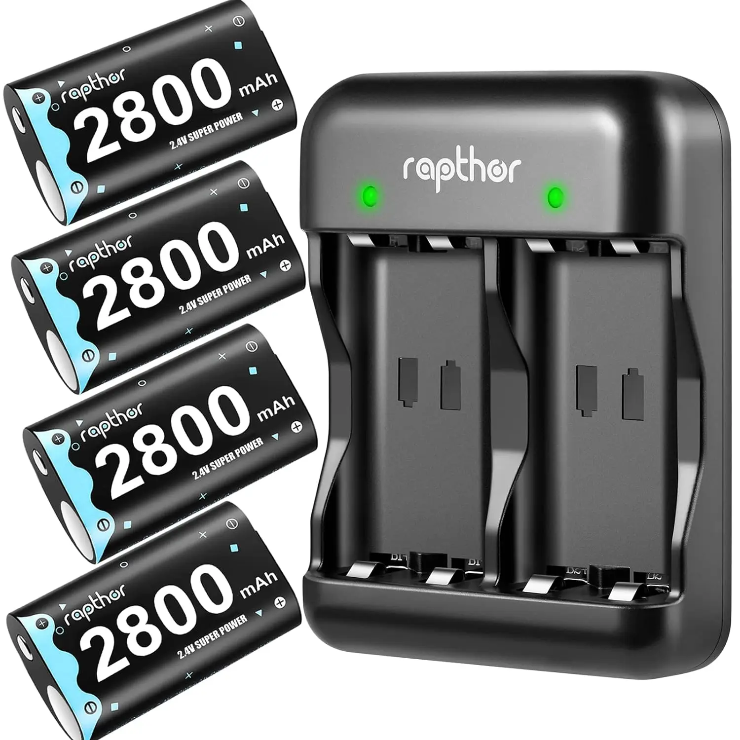 

2800mAh Rechargeable Controller Battery Pack for Xbox,Rapthor 4 x 2800 mAh High Power NI-MH Batteries Kit with Charger