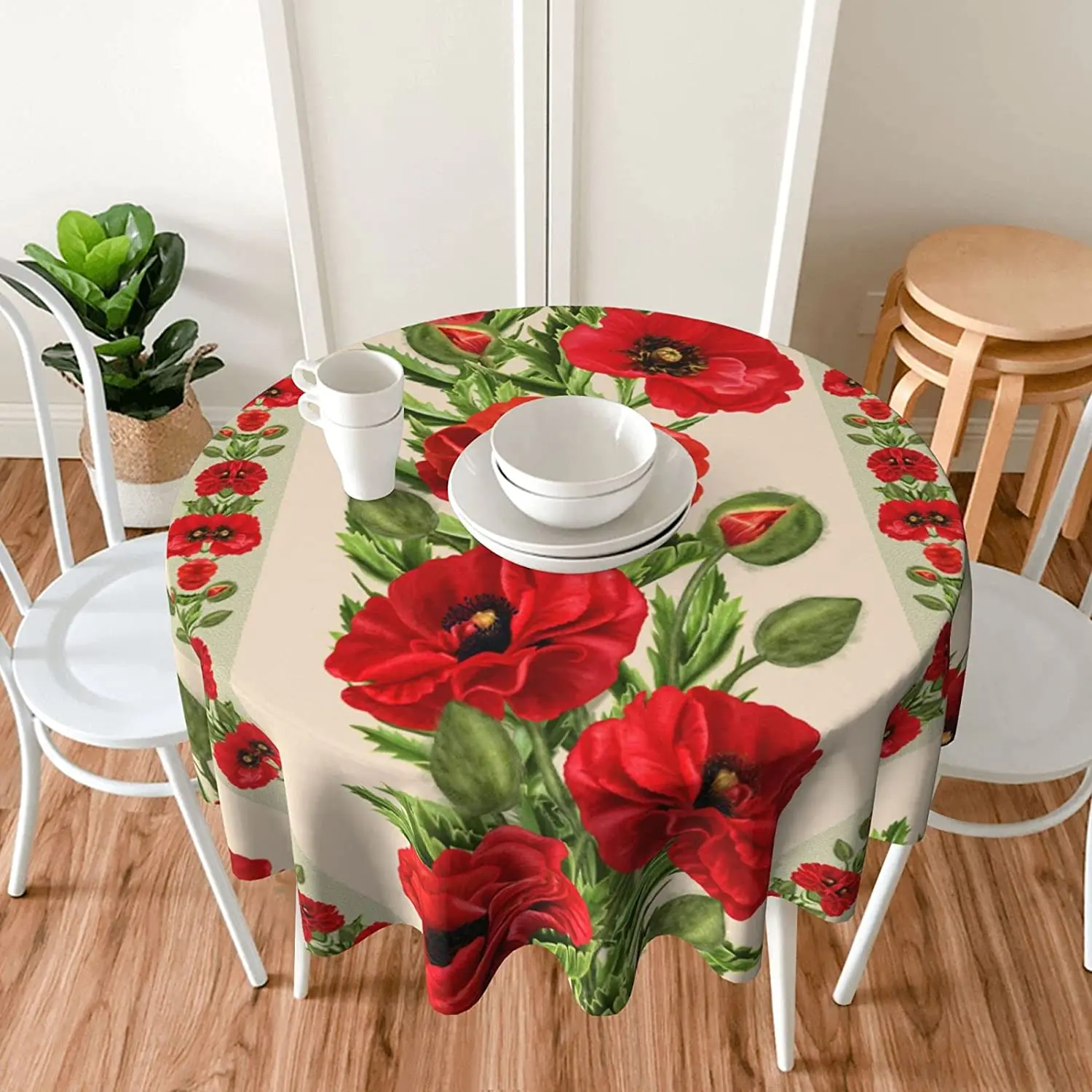 

Red Flower Poppy Round Tablecloth Thicken Desk Cloth Washable Table Cover Table Cloth for Kitchen Dinning Party Tabletop Decor