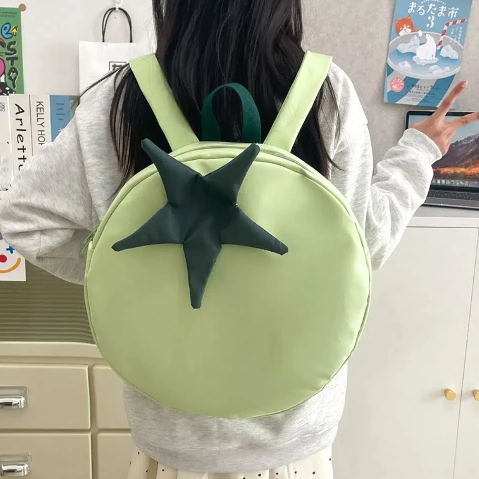 Creative Cute Tomato Backpack Lightweight Casual Large Capacity Backpack Waterproof Zipper Student Schoolbag Teenagers