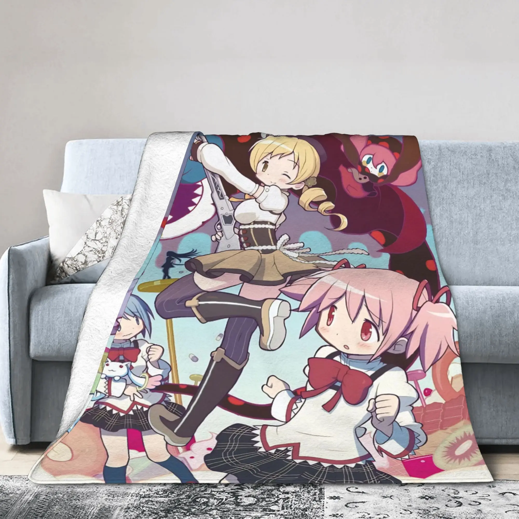 Funny Anime Puella Magi Madoka Magica Blanket  Wool Vintage Breathable Throw Blankets for Bedspread Autumn/Winter