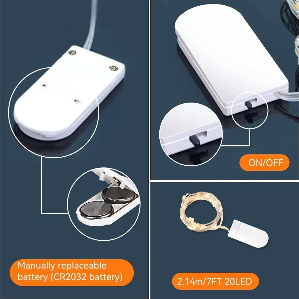 10 шт. гирлянды на батарейках — 7 футов, 20 светодиодных мерцающих фонарей, мини-гирлянды из медной проволоки, светлячок