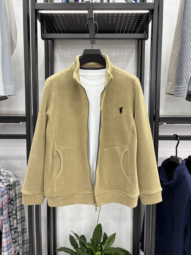 Luxuriöse Plüsch-Winterjacke mit Stehkragen für Herren, Designer-Marke, Pony-Stickerei, Modischer und Bequemer Reißverschluss-Mantel – Detail 20