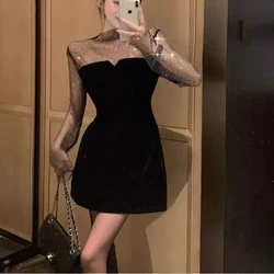 spring autumn Round neck Long Sleeve fashion mini dress women High street Casual lace patchwork Vestidos Vintage elegant robe