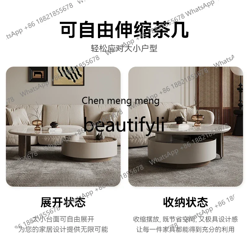 

B7304 Wabi Sand cream wind round rock slab coffee table minimalist light luxury tea table modern simplicity