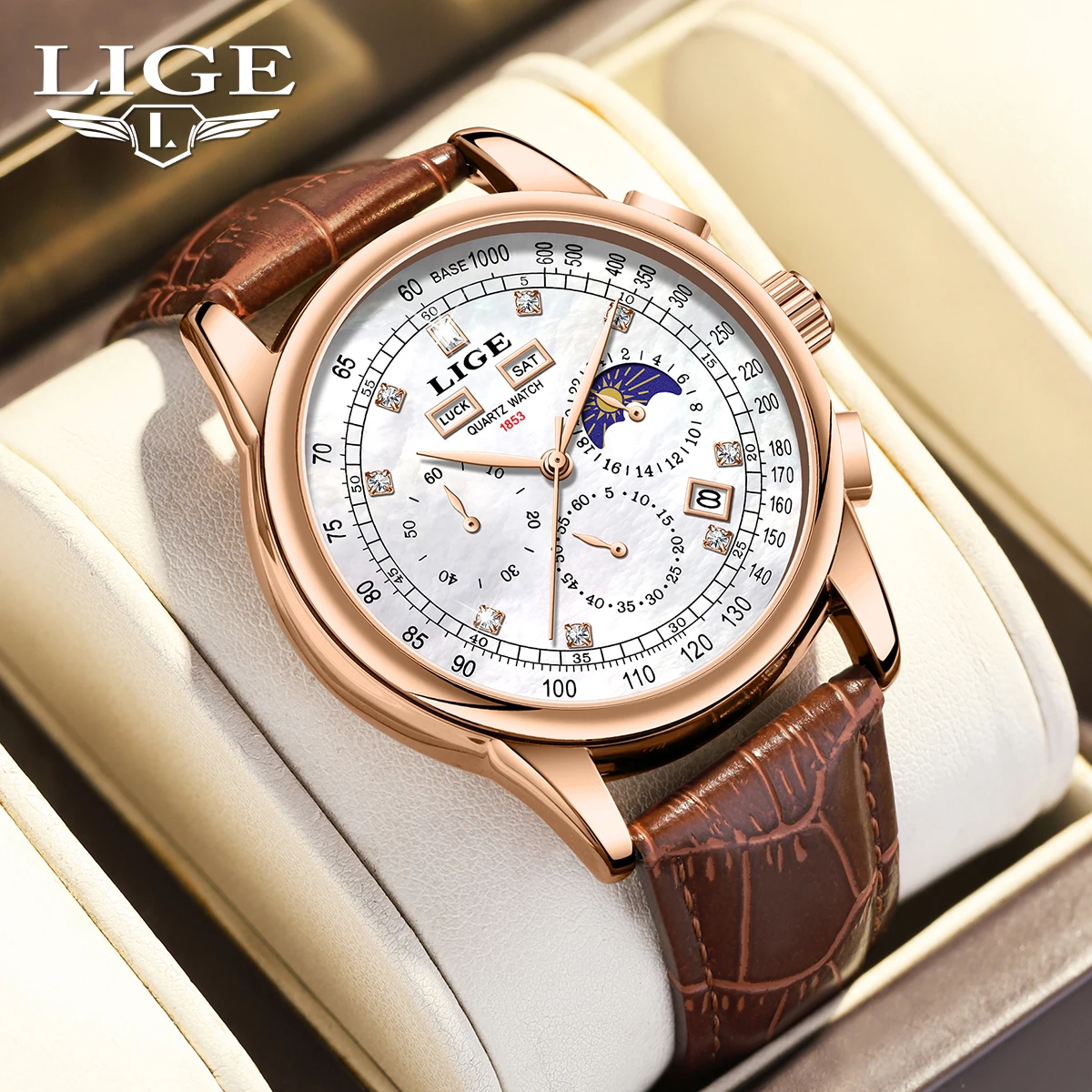 

LIGE 2026 TOP Fashion Business Men's Watch luxury male watch calendar moon phase quartz wristwatch sports watches for men reloj
