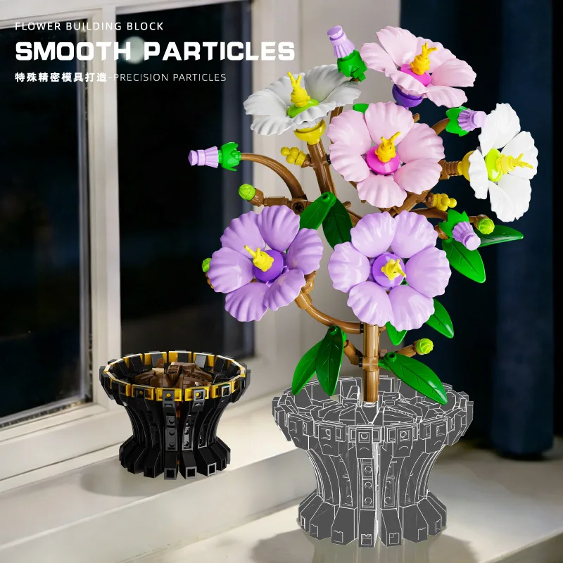 Building Blocks Potted Plants Bird of Paradise Plum Bossom Cotton Rose Chrysanthemum Flowers Bouque Girls Desk Decor Toys Gifts view 5