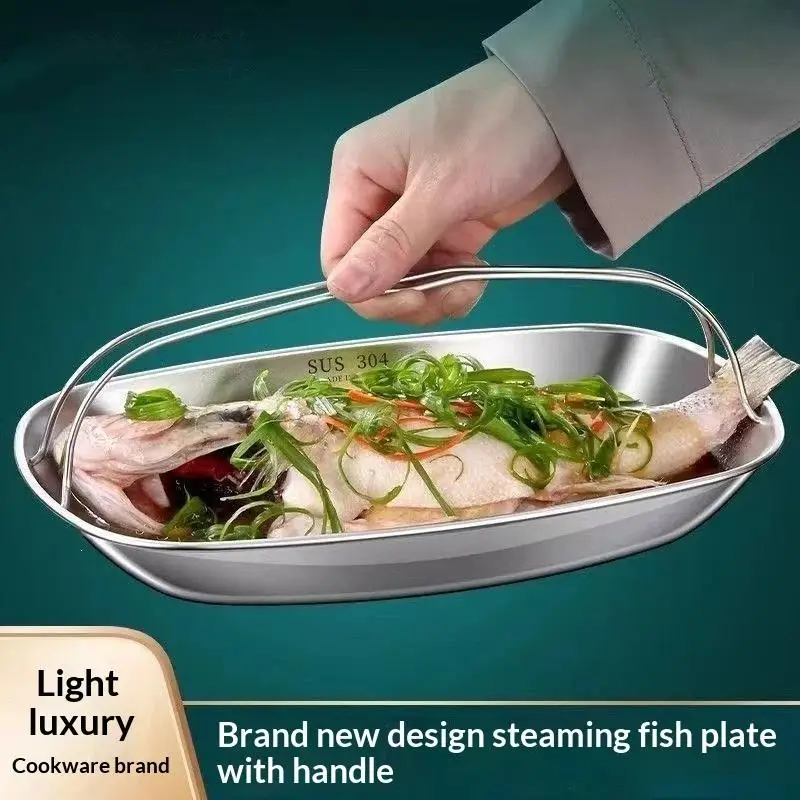 Stainless Steel Fish Steaming Tray Multi-functional Thickened Heat Resistant Serving Plate 1/2 PCS for All Dining Occasions
