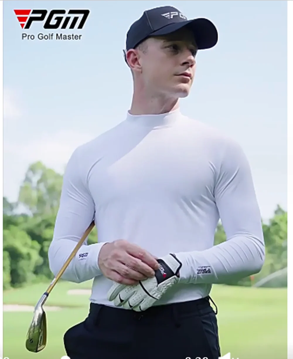 PGM Golf Apparel Men Sunscreen Clothing Ice Silk Long Sleeve Top Ice Feel Anti UV Cool Breathable High Elasticity Sports T-shirt