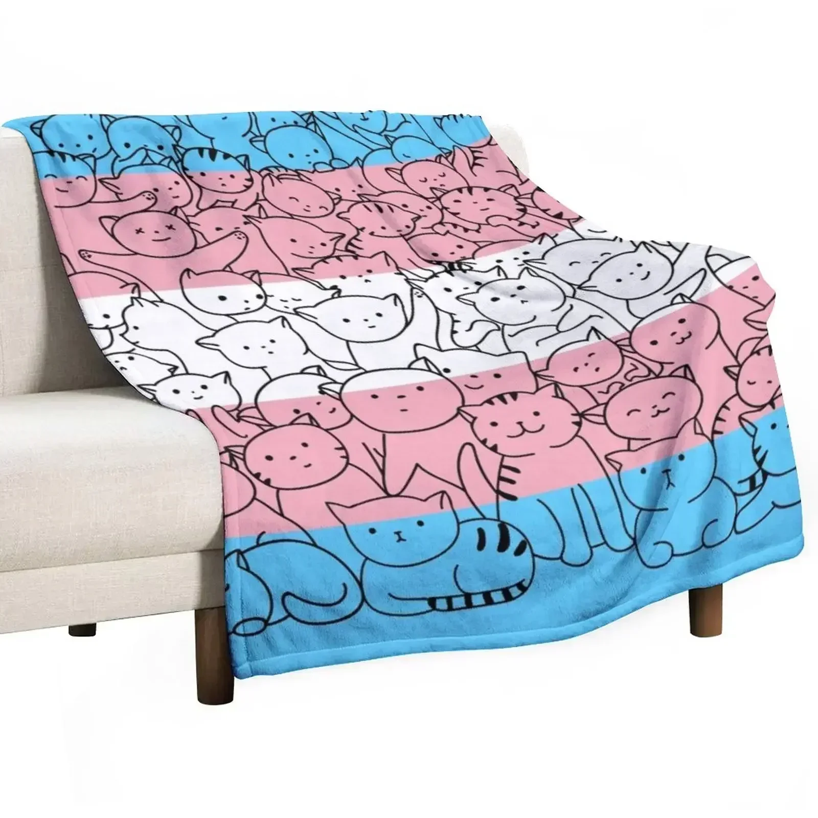 Trans Transgender Cat Pride Flag Throw Blanket Soft Big anime sofa bed Soft Plush Plaid for babies For Sofa Thin Blankets