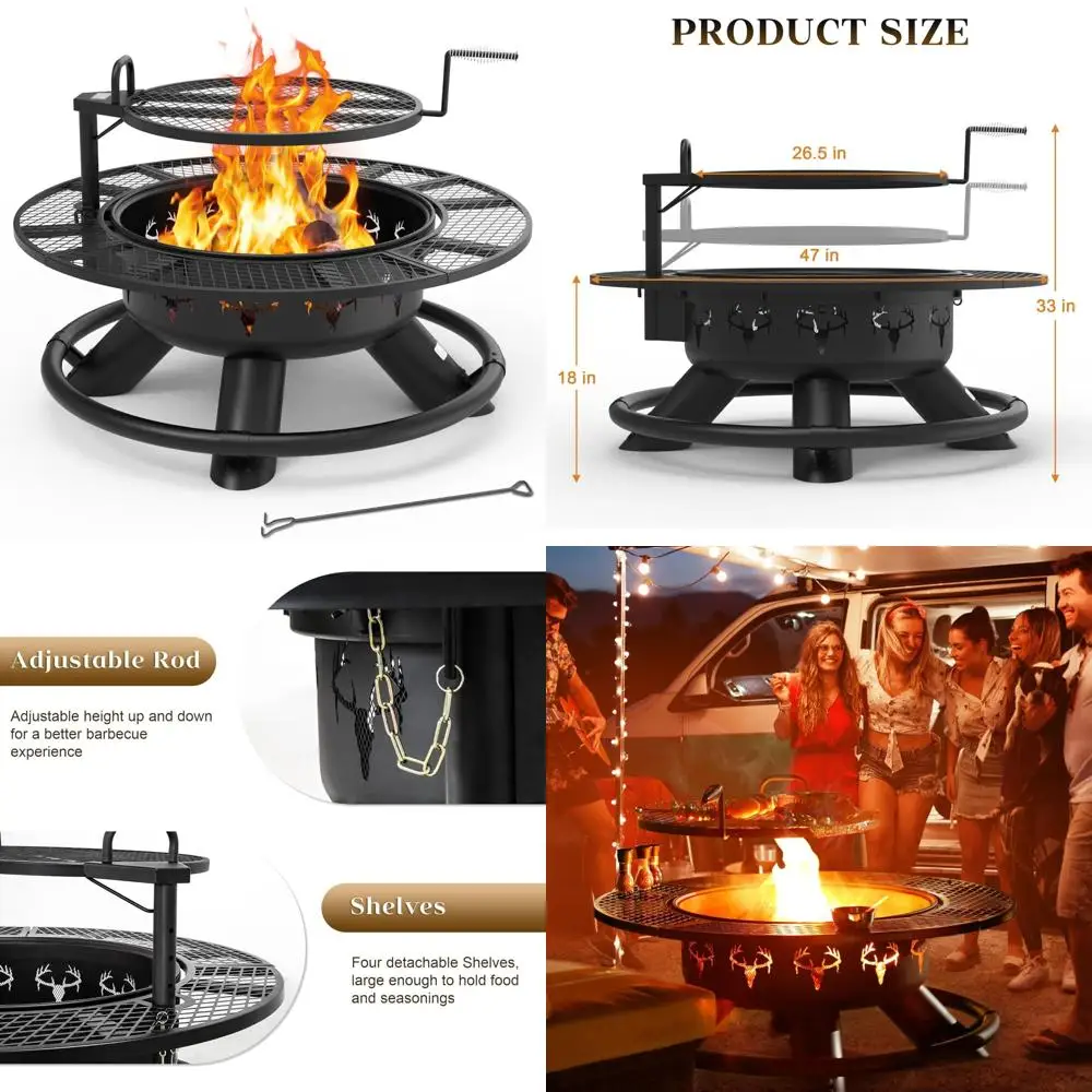 

Большая уличная древесная костра с грилем и покером, 47 дюймов