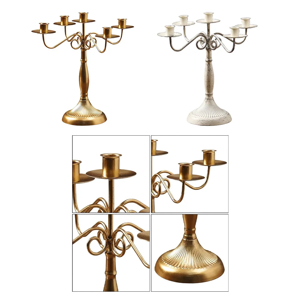 Modern Elegant 5-Head Iron Candlestick White And Gold Romantic Dining Decor Home Table Wedding Party Festival Tabletop Accessory