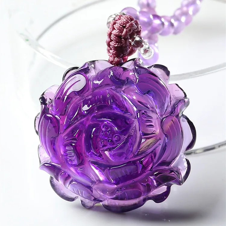 

Natural Purple Amethyst Quartz Flower Pendant Women Carved Amethyst 22x12mm Necklace Jewelry AAAAA