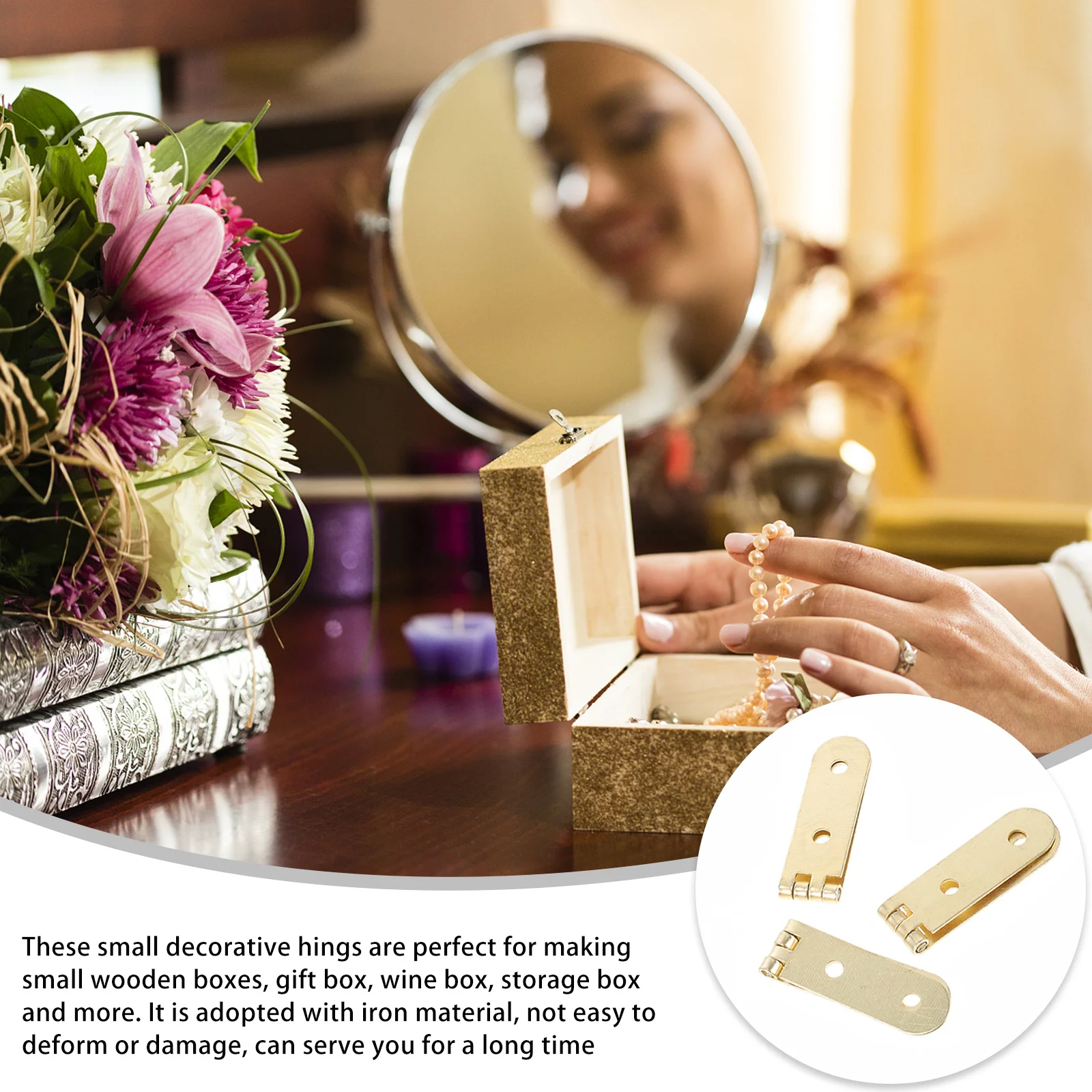 40Pcs Small Box Hinges Jewelry Chest Wooden Case Classic Color Chic Appearance High Hardness Stable Performance