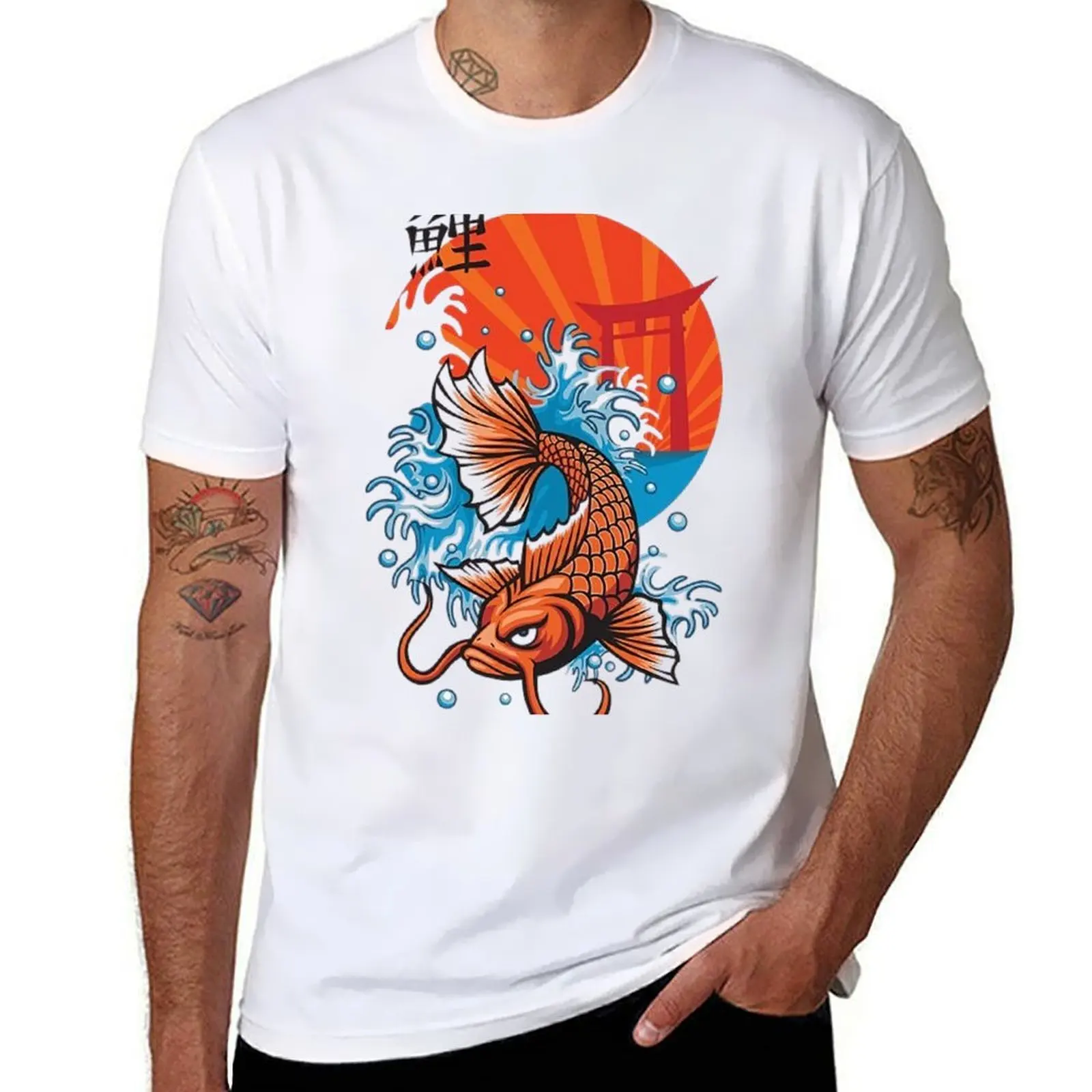 

Serenity in Scales: Koi Fish and Rising Sun T-Shirt t shirts with prints t shirt man luxury T-Shirt