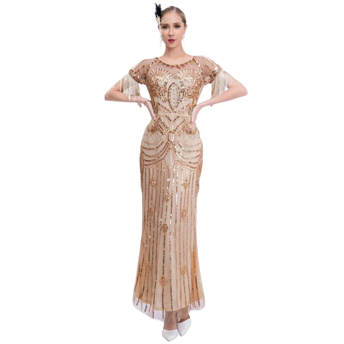 

1920s Flapper Cocktail Mermaid Gatsby Bridesmaid Wedding Dress Plus Size Long Formal Gown Luxury Anquet Evening New Year Dress