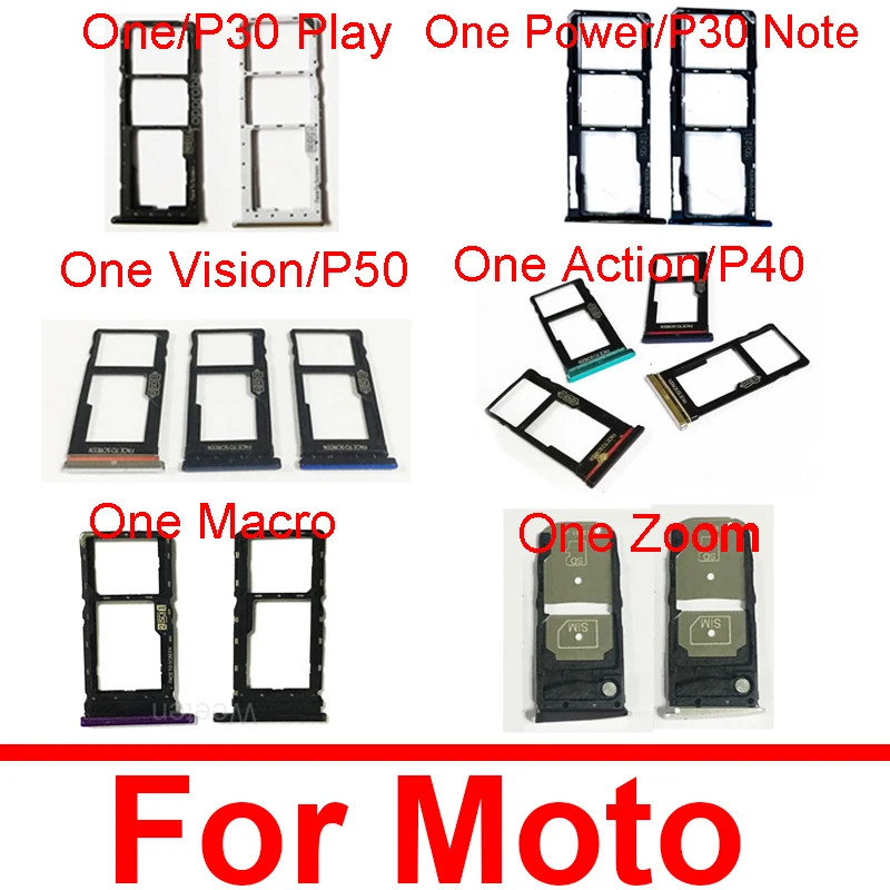 

Держатель лотка для SIM-карты для Motorola Moto P30 Play Note P40 P50 One Power Vision Action Macro Zoom Reader Адаптеры для слота для карт