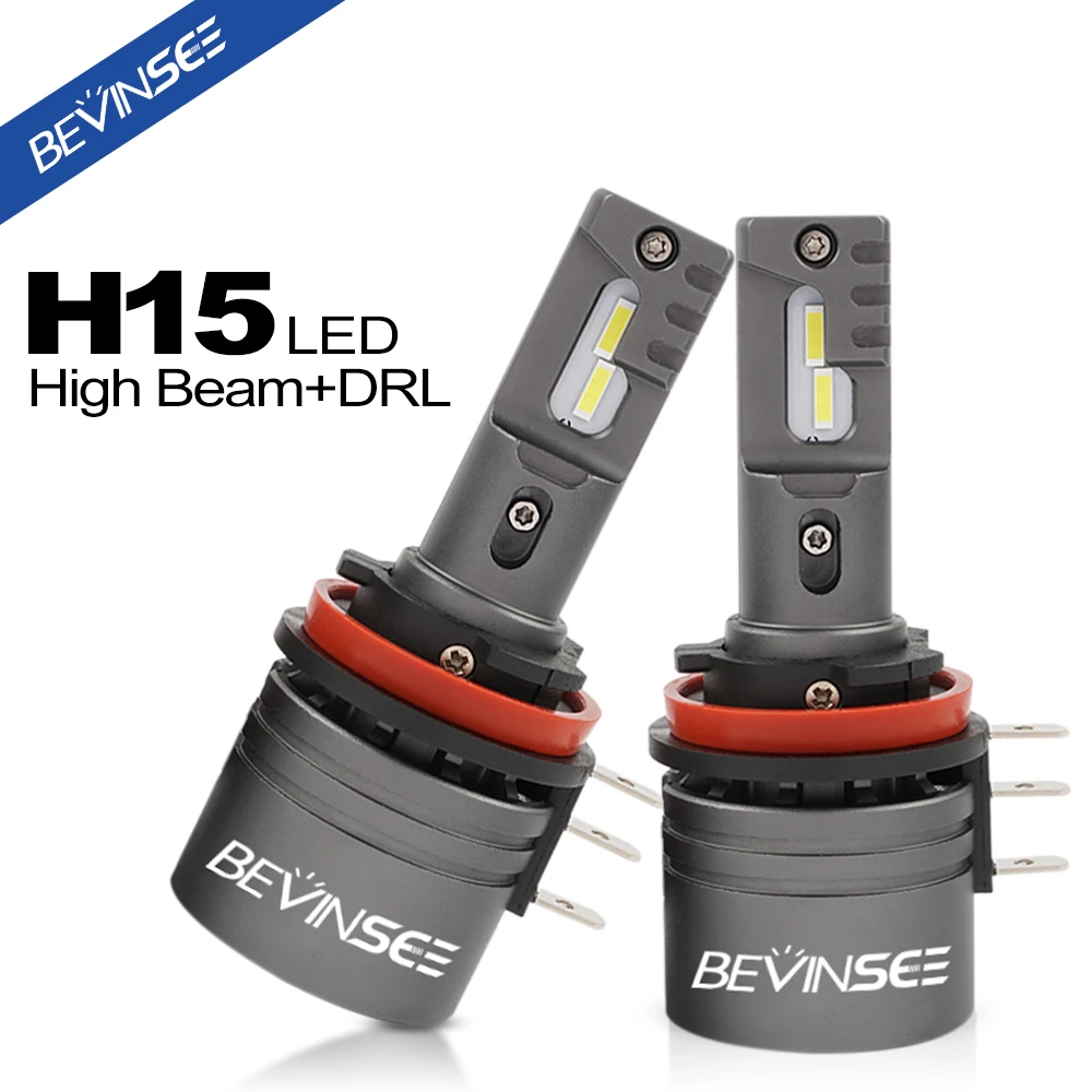 

BEVINSEE 2x H15 LED Bulb 50W High Beam + 16W DRL Daytime Running Light Turbofan 6000K White H15 LED Auto Lamp Long Lifetime 12V