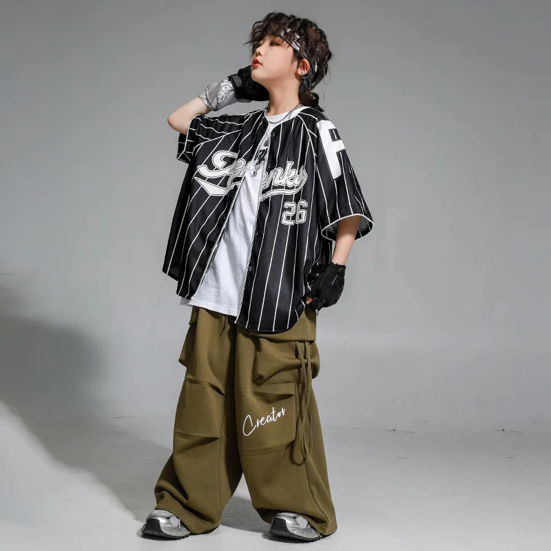 Jungen Kpop Kleidung Jazz Dance Kostüm Gestreiften Leistung Anzug Hip Hop Modern Dance Outfit Teenager Bühne Tragen Mode Kleidung