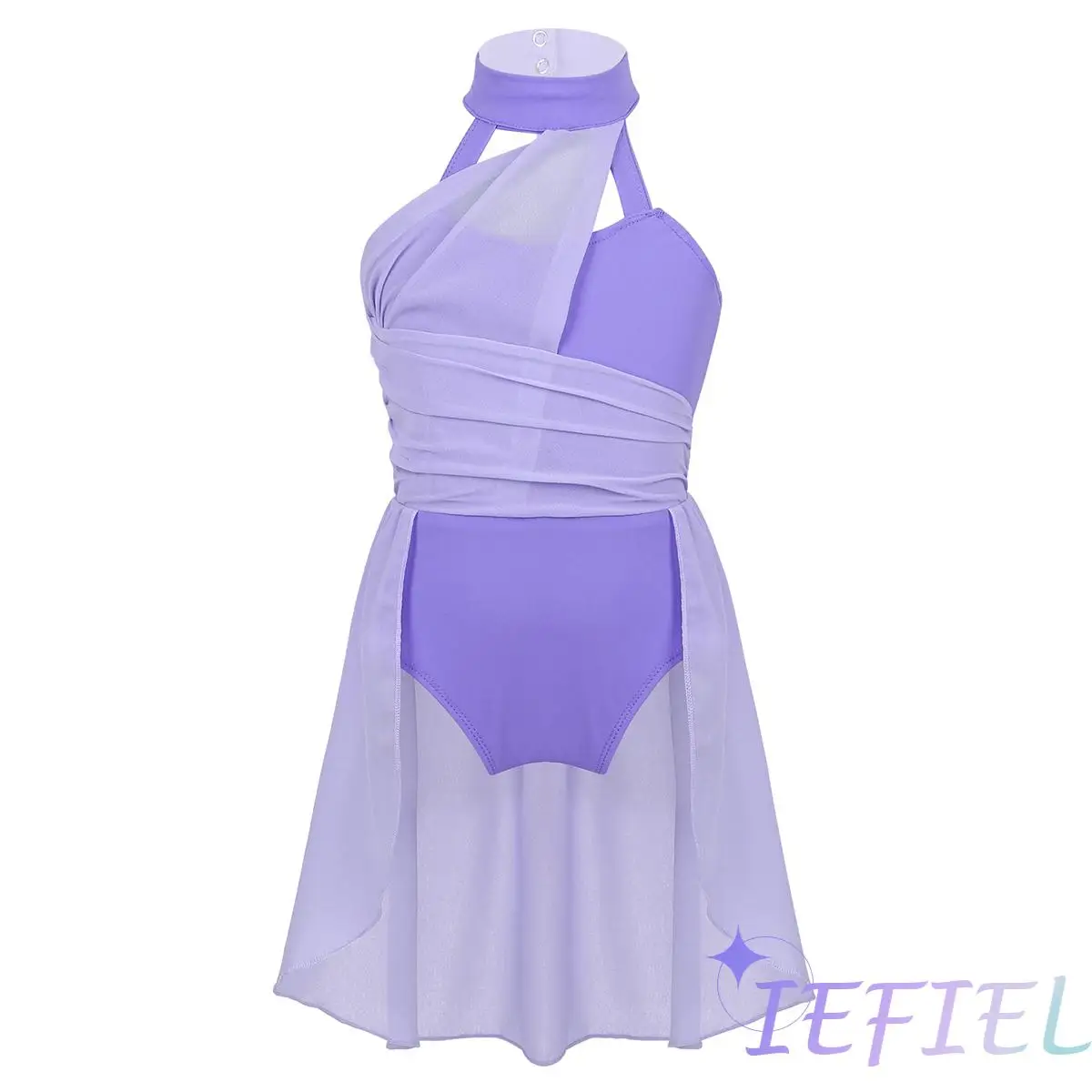 

Kids Girls Lyrical Contemporary Dance Dress Sleeveless Ruched Chiffon Bodice Caged Back Ballet Dance Costume Leotard Dress