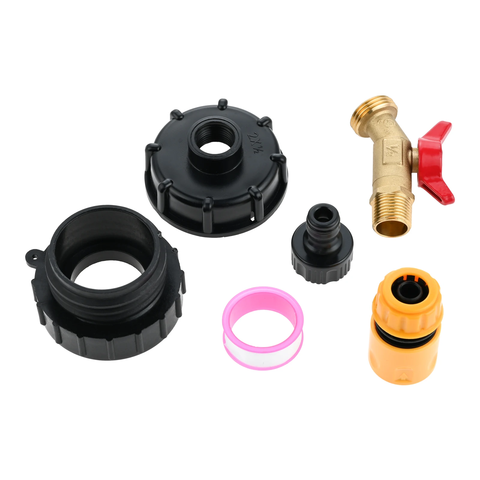 

275-330 Gallon IBC Tote Tank Adapter 2.44" Fine Thread Valve with Brass Hose Faucet Shut-Off Valve Garden Hose Quick Connector