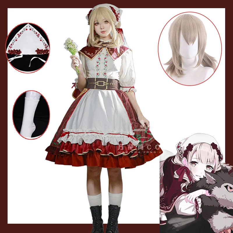 

Project Sekai Cosplay Costume Azusawa Kohane Little Red Riding Hood Lolita Dress Wig Halloween Graduation Party