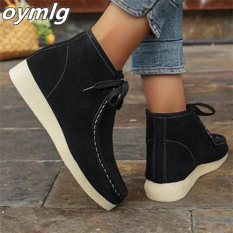 2024 new casual and fashionable single shoe with round toe thick sole increased height lace up comfortable shoes women shoes