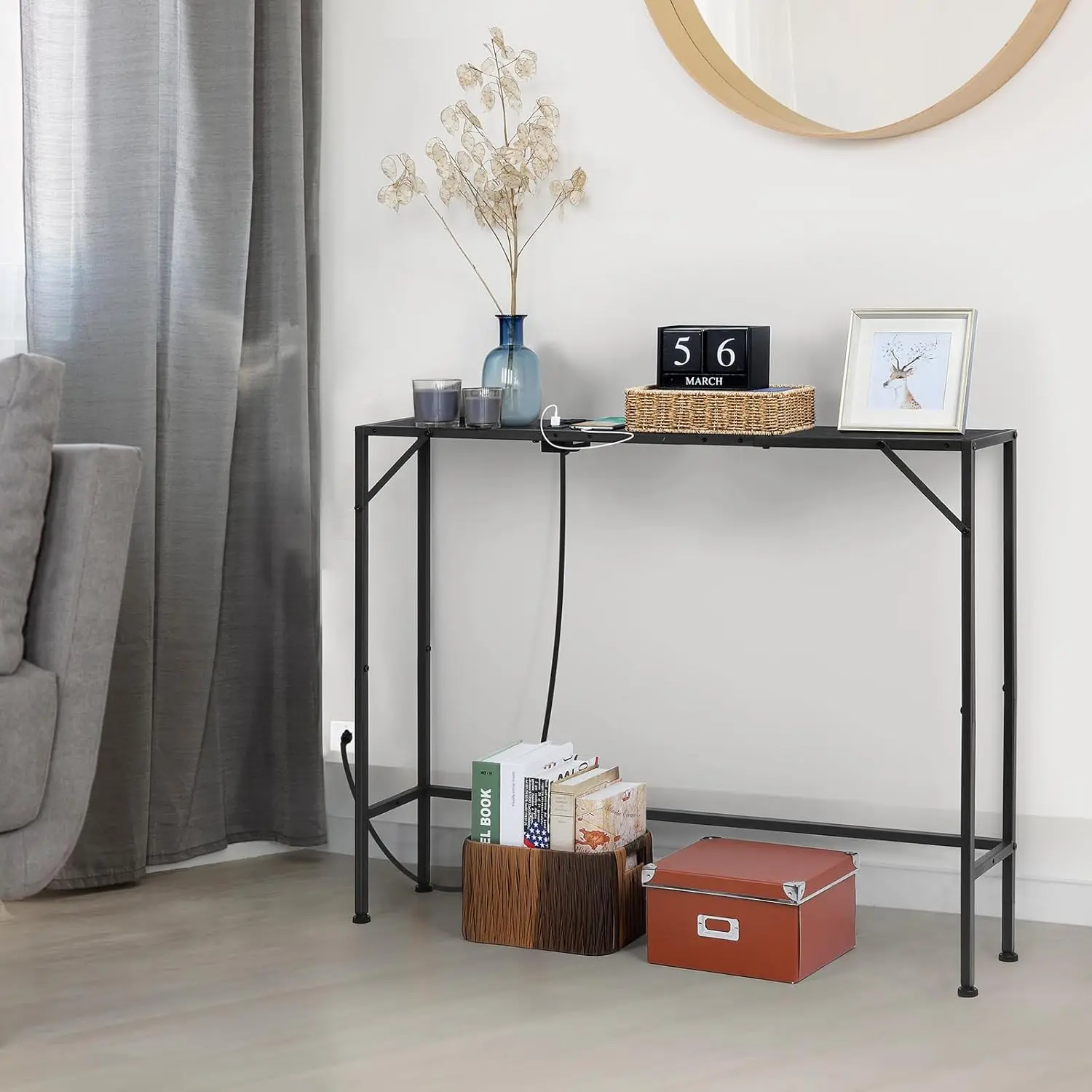 Console table, narrow sofa table with socket 41 inches (approximately 104.1 cm), entrance table, sofa table, entrance table