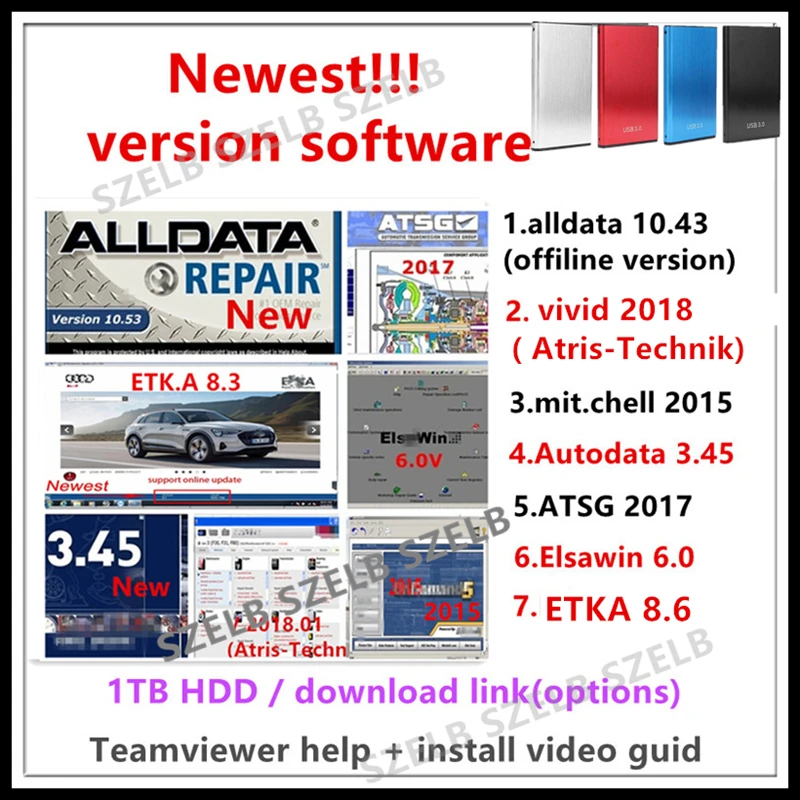 

Auto repair software Alldata 10.53 Mitchel l 2015 vivid 2018 Autodata 3.45 Elsawin 6.0 etka 8.6 Atsg 2017 ECM TITANIUM 1.61