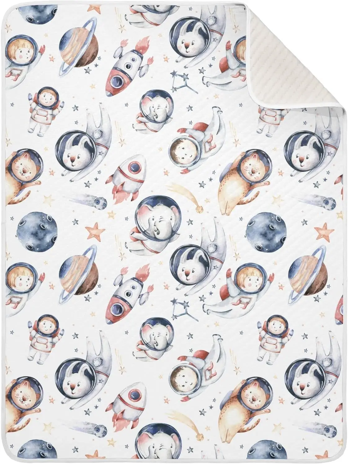 Cartoon Astronaut Baby Blankets for Boys Girls, 30 x 40 Inch Super Soft Toddler Newborn Blanket, Double Layer Blanket