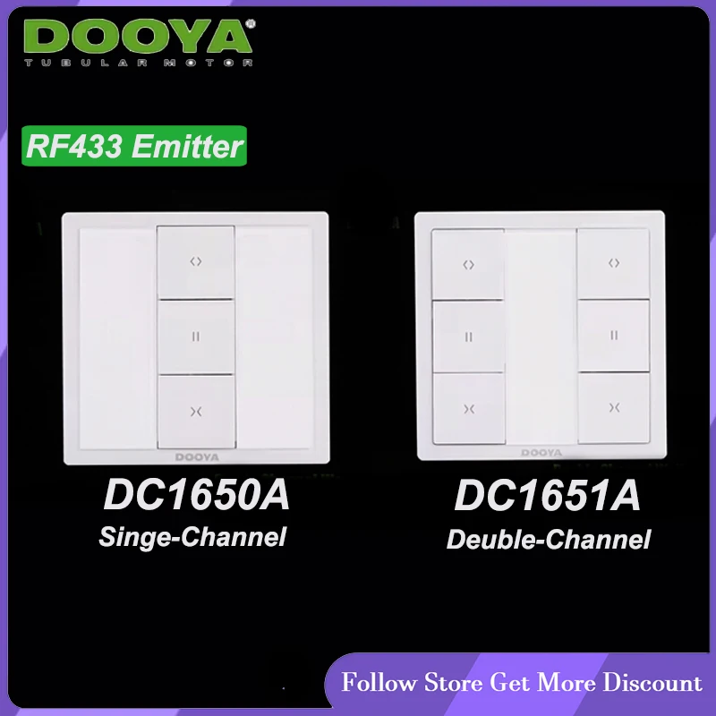 

Original Dooya DC1651A Double Channel Emitter Remote Control DC1650A Single Channel Wall Switch Receiver for Tubular Motor