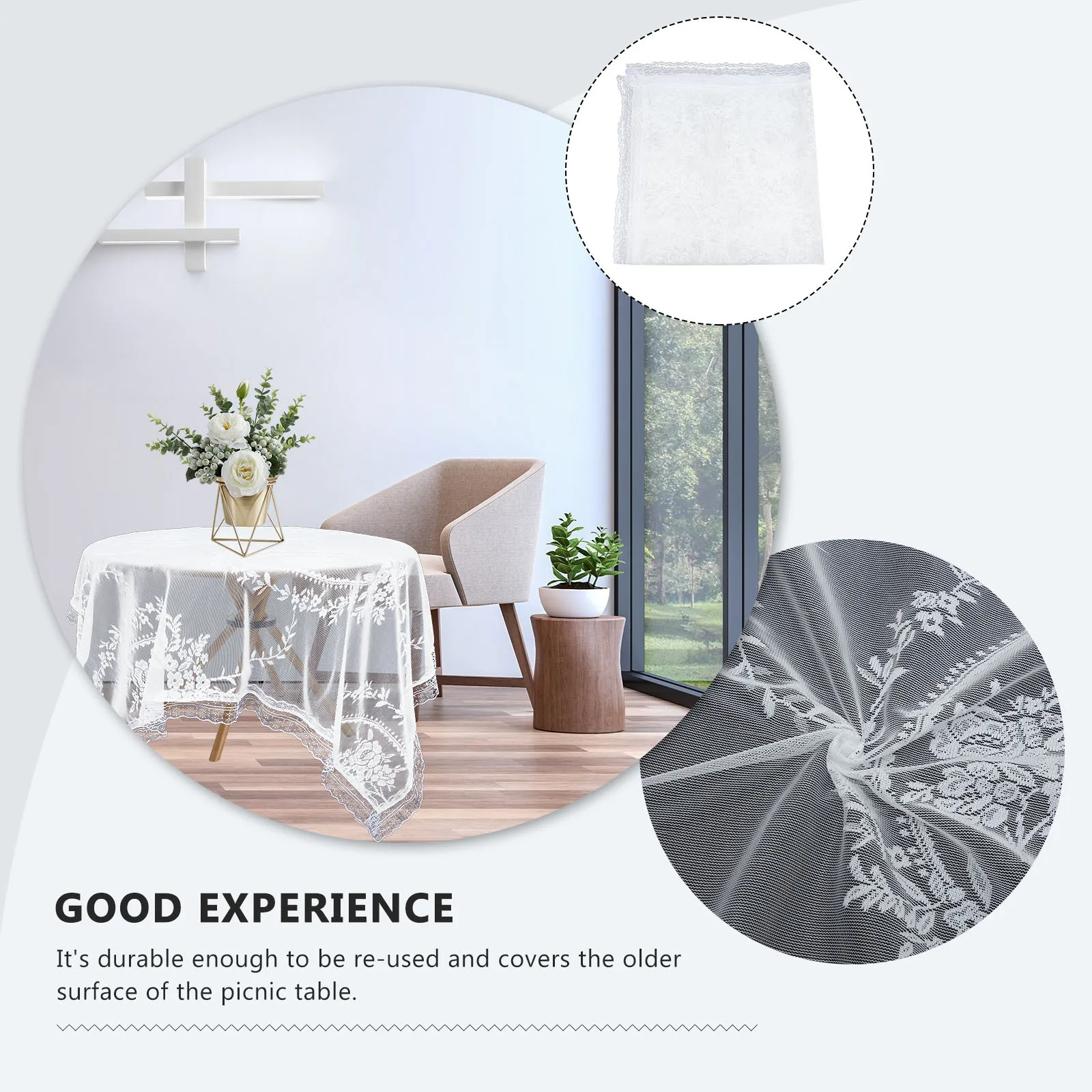 مفرش المائدة الدانتيل جولة 60 بوصة الأبيض غطاء الطاولة الأنيق نزهة الديكور في الهواء الطلق قابلة لإعادة الاستخدام مفرش المائدة الدانتيل #2