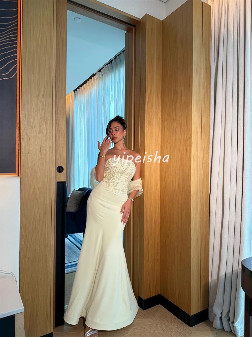 تخصيص مثير كلاسيكي جيرسي الديكور مطرزة حورية البحر حمالة فساتين طويلة مخصصة فساتين المناسبات الأحجام المتاحة الموضة