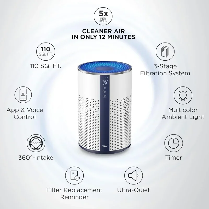 QWTCL Air Purifier for Home Room Bedroom Smart WiFi Alexa Control True H13 HEPA Air Filte Smoke Odor Dust Pollen Mo Air Cleaner