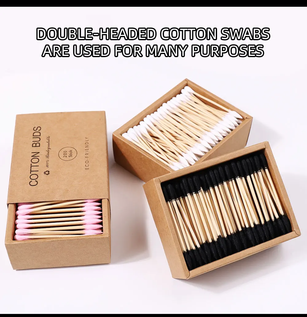 200 Teile/schachtel Nägel Holz Baumwolle Tupfer Sauber Sticks Knospe Spitze Holz Baumwolle Kopf Maniküre Detail Corrector Nagellack Entferner Kunst Werkzeug – Detail 3
