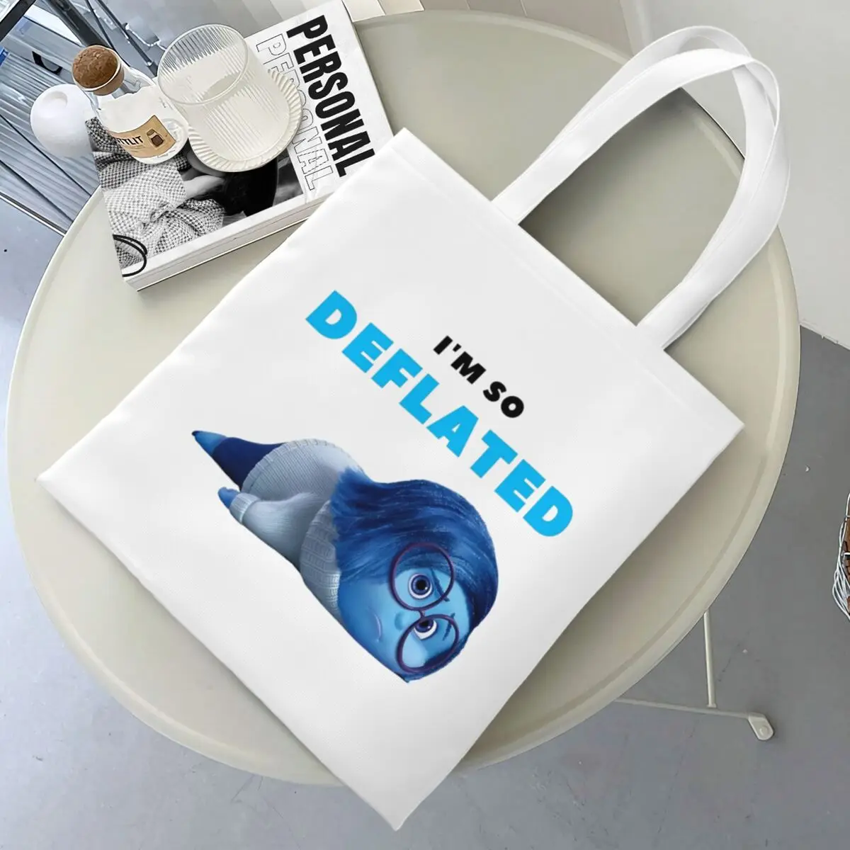 Unisex Inside Out Emotions Sadness Tote Bags Large Capacity Cartoon Shopping Bag for Shopping Handbags