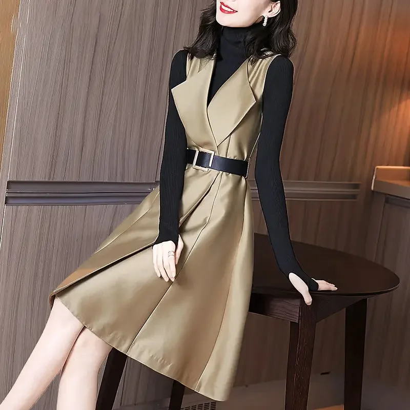 Dresses for Women Knitted Woman Long Sleeve Dress A Line Korean Style Xxl Hot One Pieces High Quality Luxury Y2k Clothes Outfits