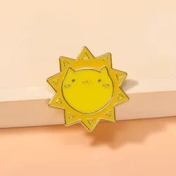 Cute Cartoon Sun Cat Enamel Brooch Creative Animal Lapel Pin Badge Backpack Clothing Hat Accessories