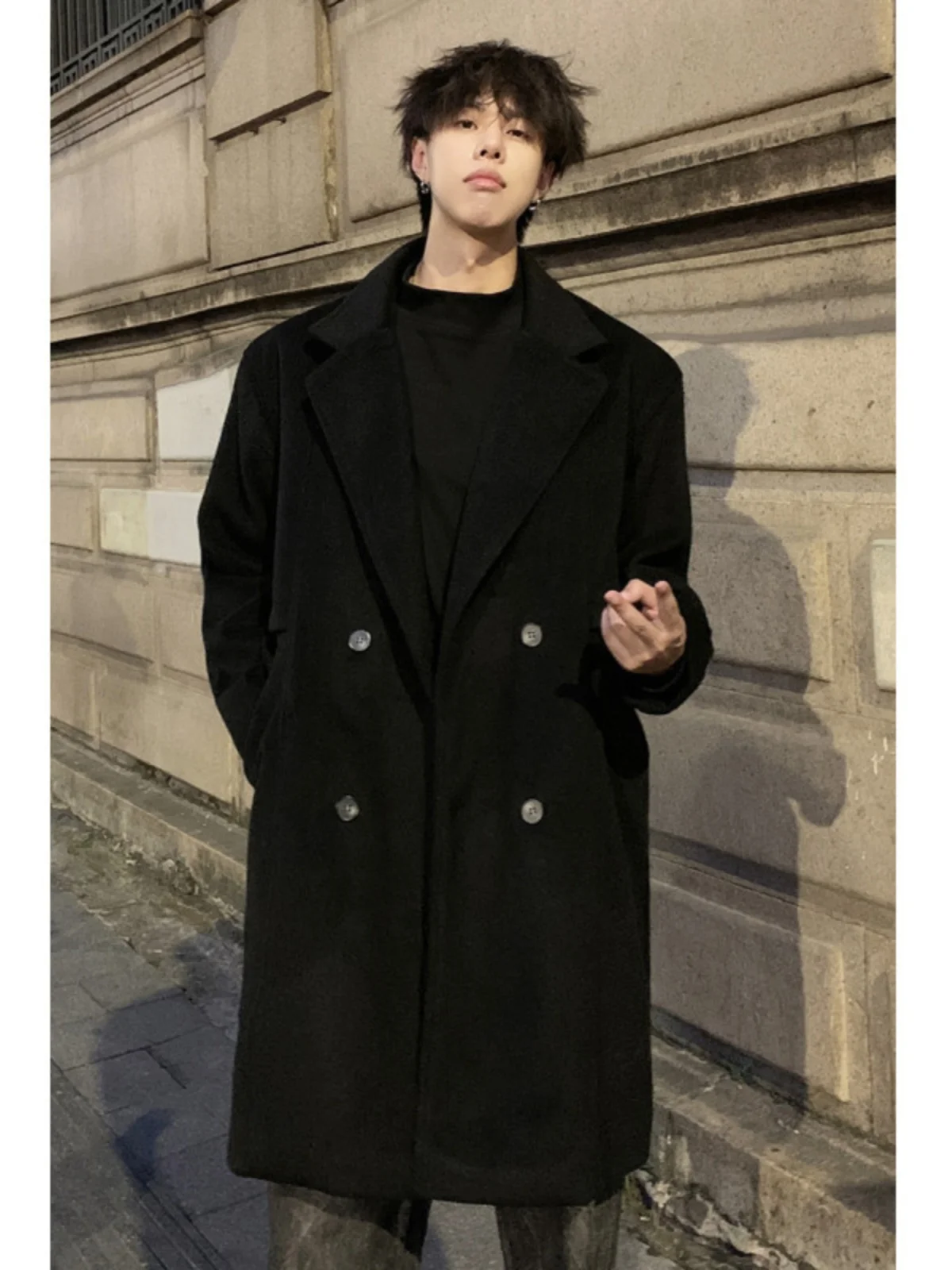 

Bla Woolen Coat Men's Autumn Winter Mid-Length Casual Over-Knee Men's Coat Trendy Korean Version Leisure Windbreaker