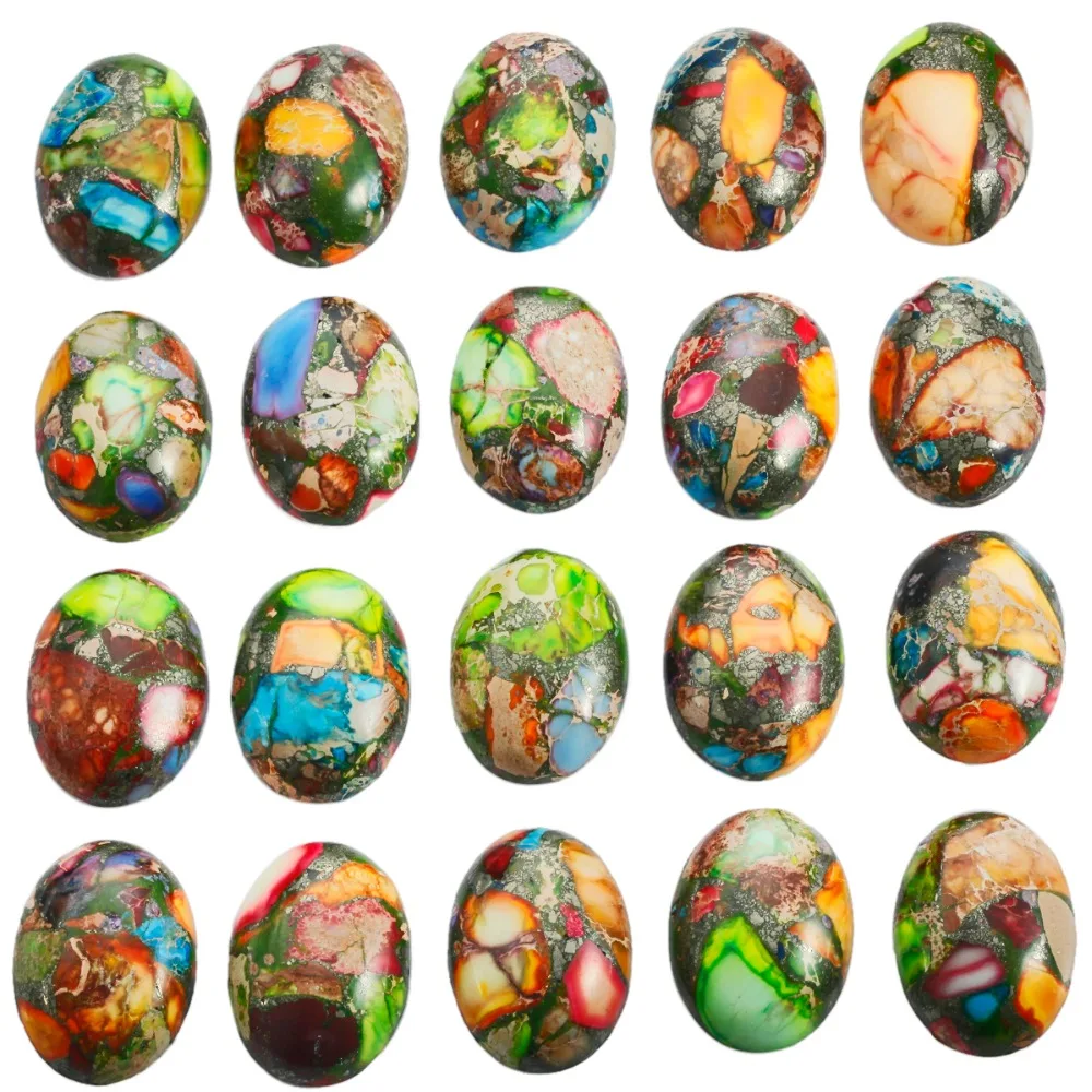 TUMBEELLUWA 1Lot (5Pc) Colorful Sea Sediment Jasper Oval Stone Cabochons Flatback Semi-precious CAB for Jewelry Making,18x25mm