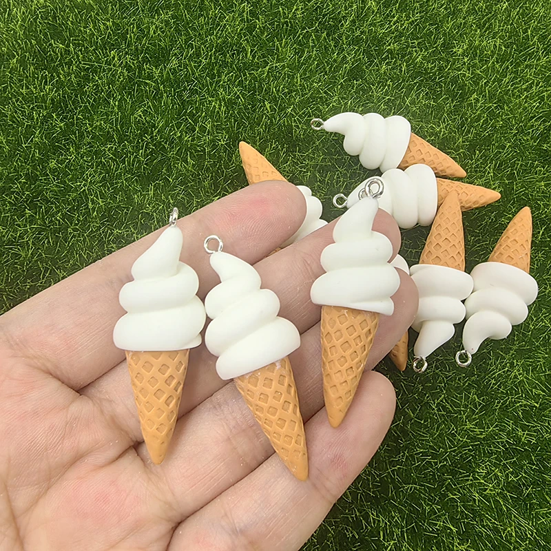 10pcs Kawaii Simulated Food Ice Cream Charms Cute Handmade Resin Pendant Flatback Keychain DIY Jewelry Making Findings C954