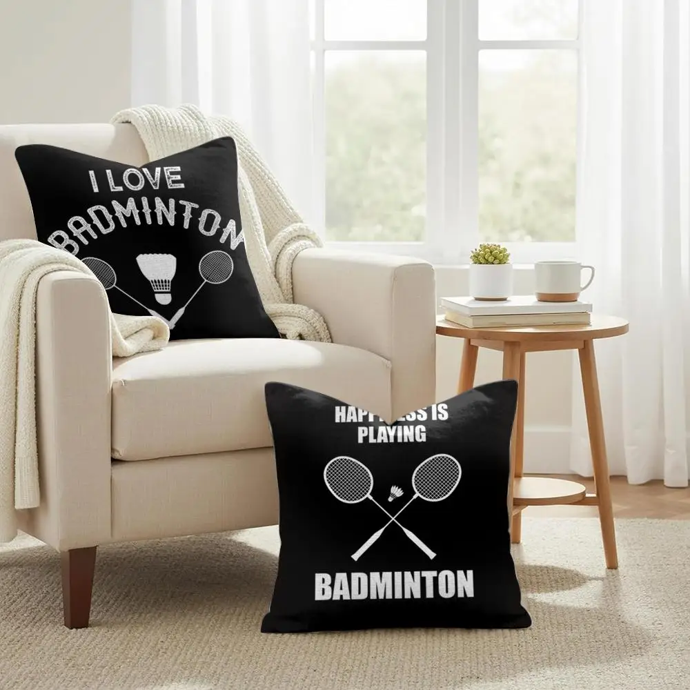 Badminton Sport Cushion Cover Double-Sided Printed Organic Linen Pillow Cover, Decorative for Sofa Home
