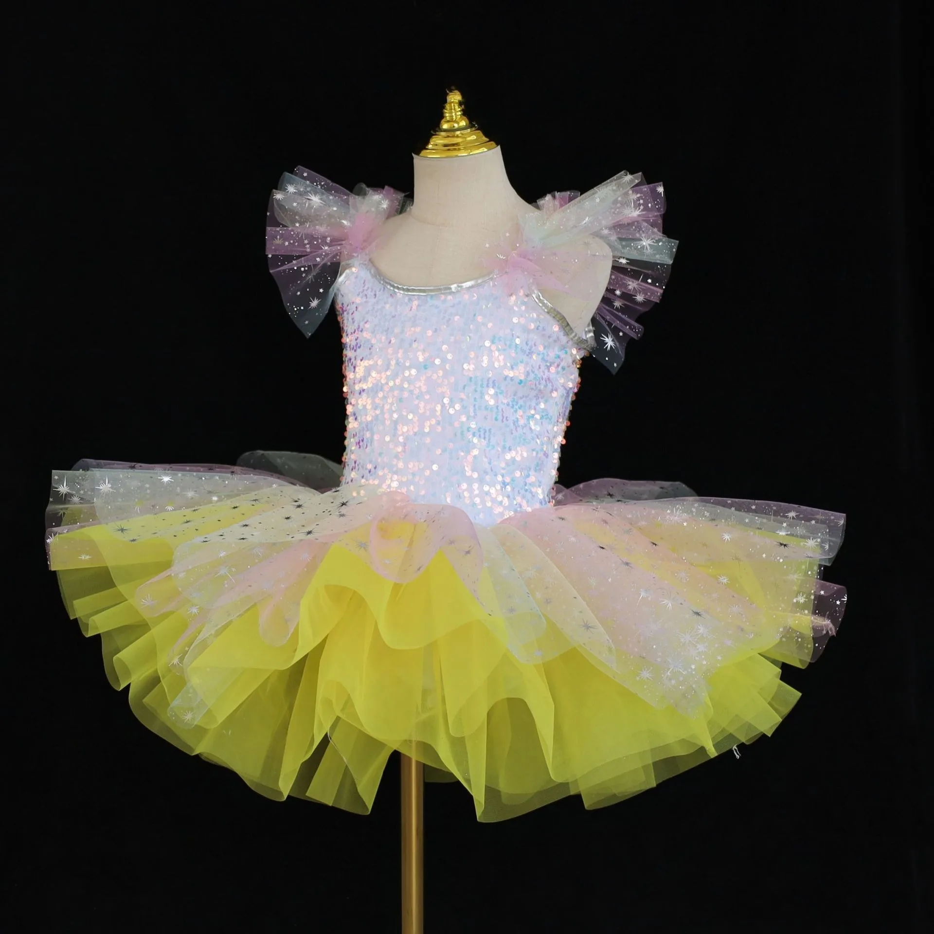 ชุดบัลเลต์เด็กสีรุ้ง กระโปรงบัลเลต์เด็กผู้หญิงประดับเลื่อม กระโปรงเจ้าหญิงสำหรับเด็ก ชุดเต้นรำ ชุดเลโอตาร์ด กระโปรงชั้นใน