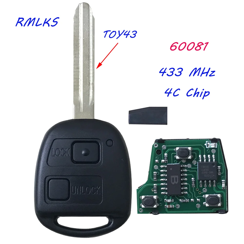 Per Toyota Corolla RAV4 Yaris di Ricambio di Controllo Remoto Auto Chiave Fob 433MHz 4C Chip di P/N 60081