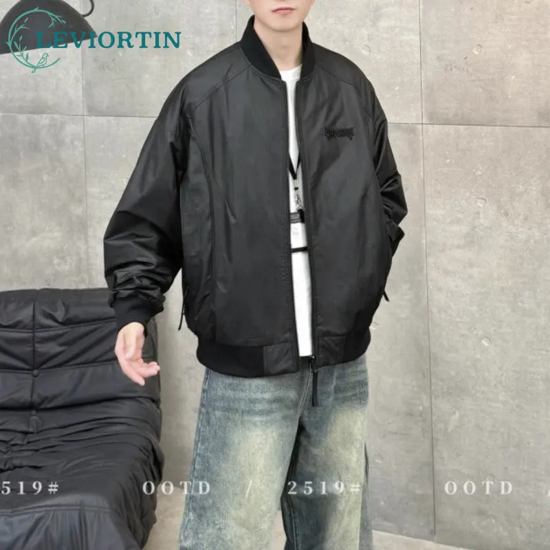 

Осень-зима 2024, новая мужская бейсбольная куртка-пилот, съемная шляпа, модное платье с вышивкой, свободная двойная хлопковая куртка