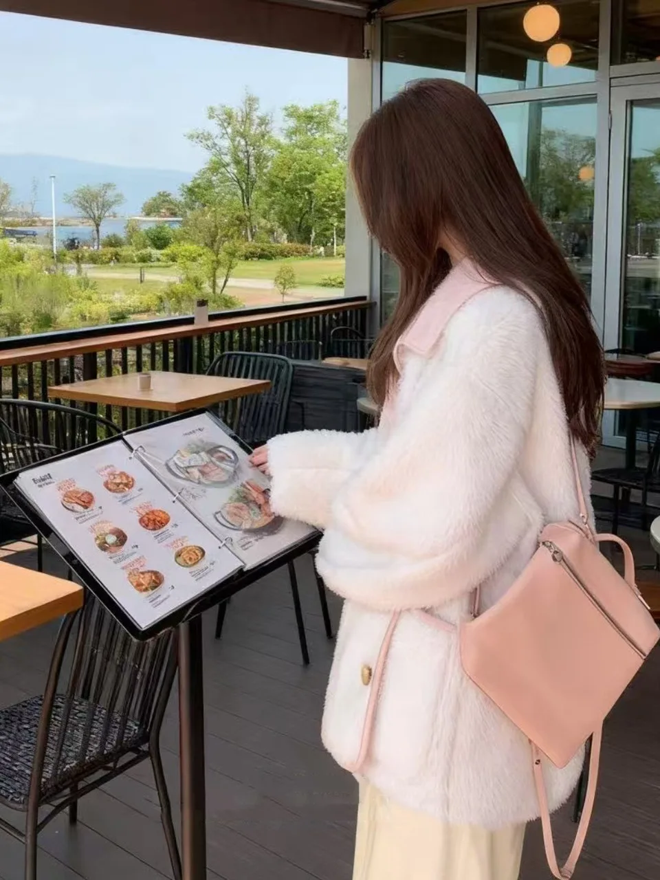 الكورية Sle الدافئة الأبيض الاغراء على الوجهين ارتداء فضفاض الفراء الجلود Inteated ort معطف المرأة Faion الشتاء ملابس خارجية #4