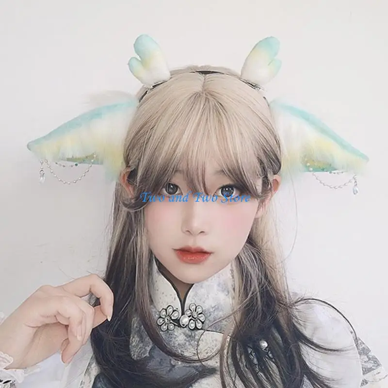 

HX6F Cartoon Cosplay Costume Dragon Hair Hoop Furry Dragon Headwear for Live Show