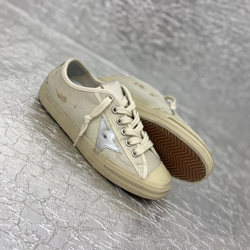 2024 Top Quality Handmade Retro Women′s Aged star Leather Sneakers Casual Shoes