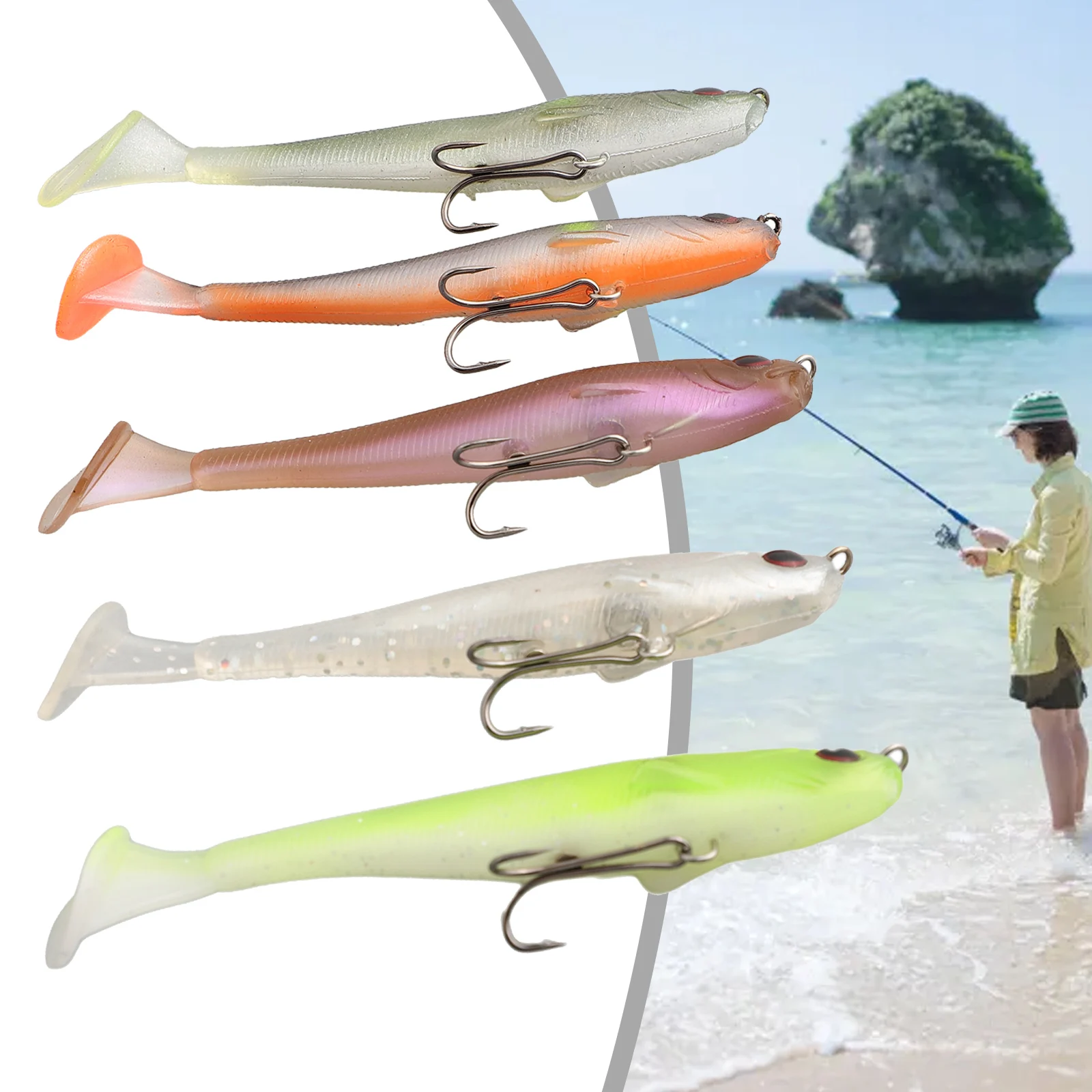 5pcs Fishing Lure T-Tail Wobblers Soft Plastics Fish Bait 9cm7g Magnetite Biomimetic Bait Fish Lure Accessories